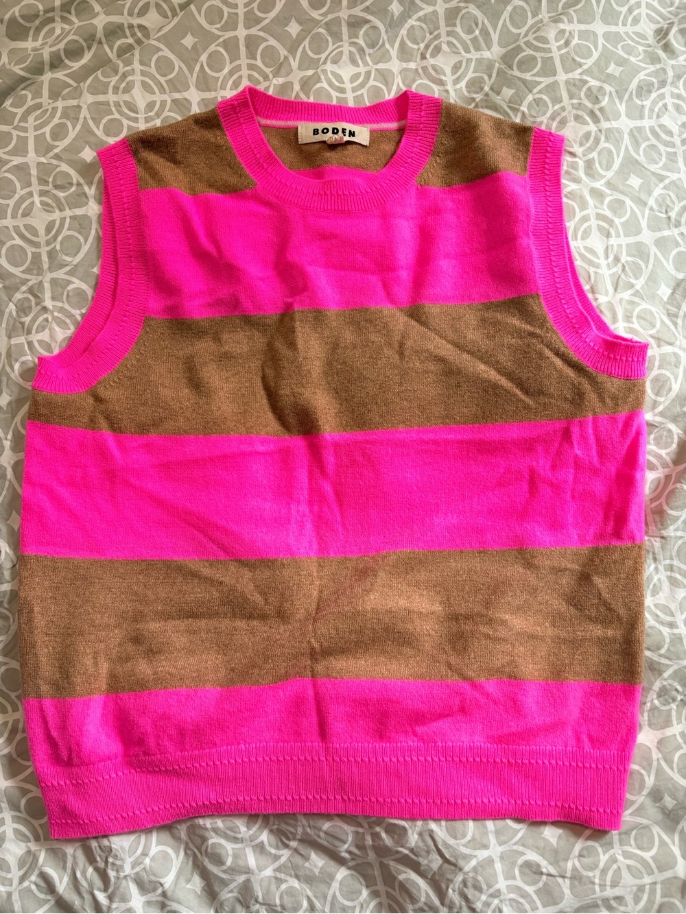 Boden 100% Cashmere Sleeveless Sweater Vest in Hot Pink & Brown